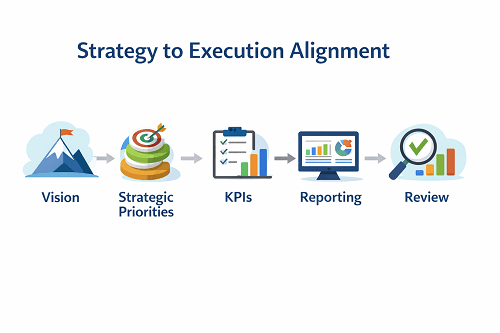 Simple roadmap showing how business strategy connects to measurable execution