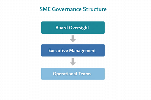 Simple diagram showing governance structure for SMEs from board oversight to operational teams