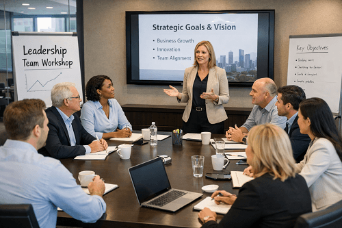 Corporate leadership team alignment session facilitated through executive coaching