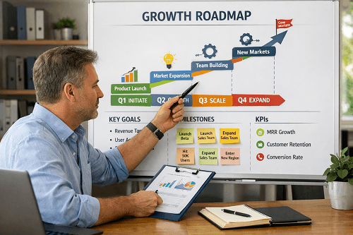 Entrepreneur working on growth strategy during structured coaching engagement