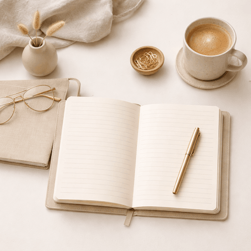 Entrepreneur journaling and planning business mindset and personal growth