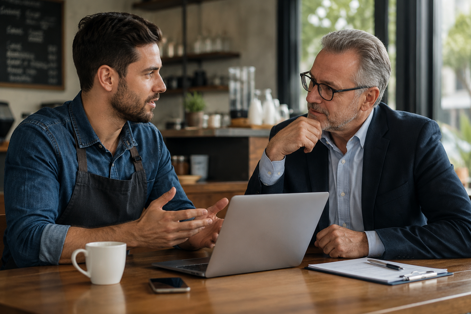 Small business owner meeting with business mentor