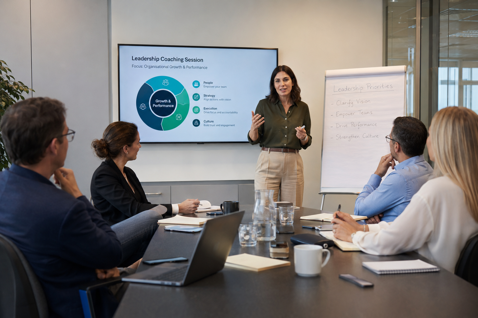 Corporate coaching session with leadership team