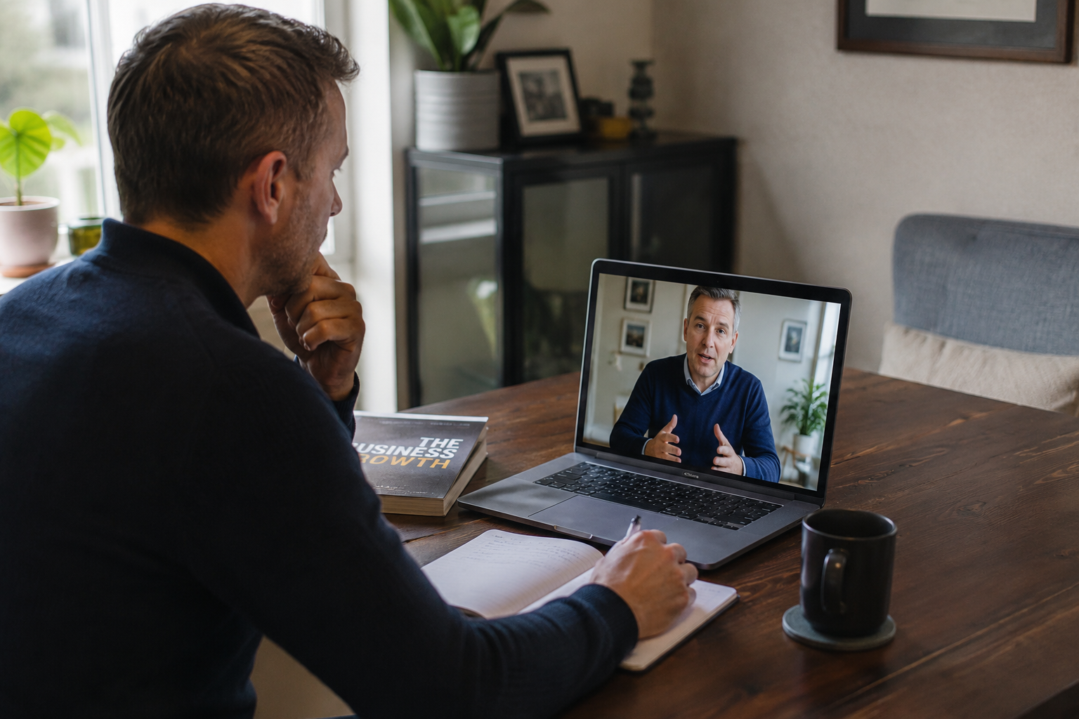 Online business consultant meeting with SME owner