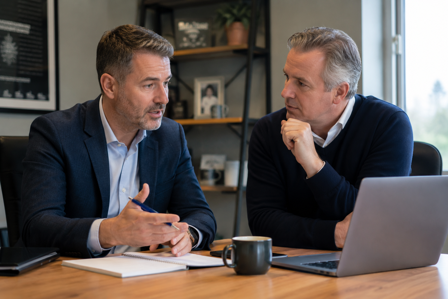 Confidential advisor meeting with business owner
