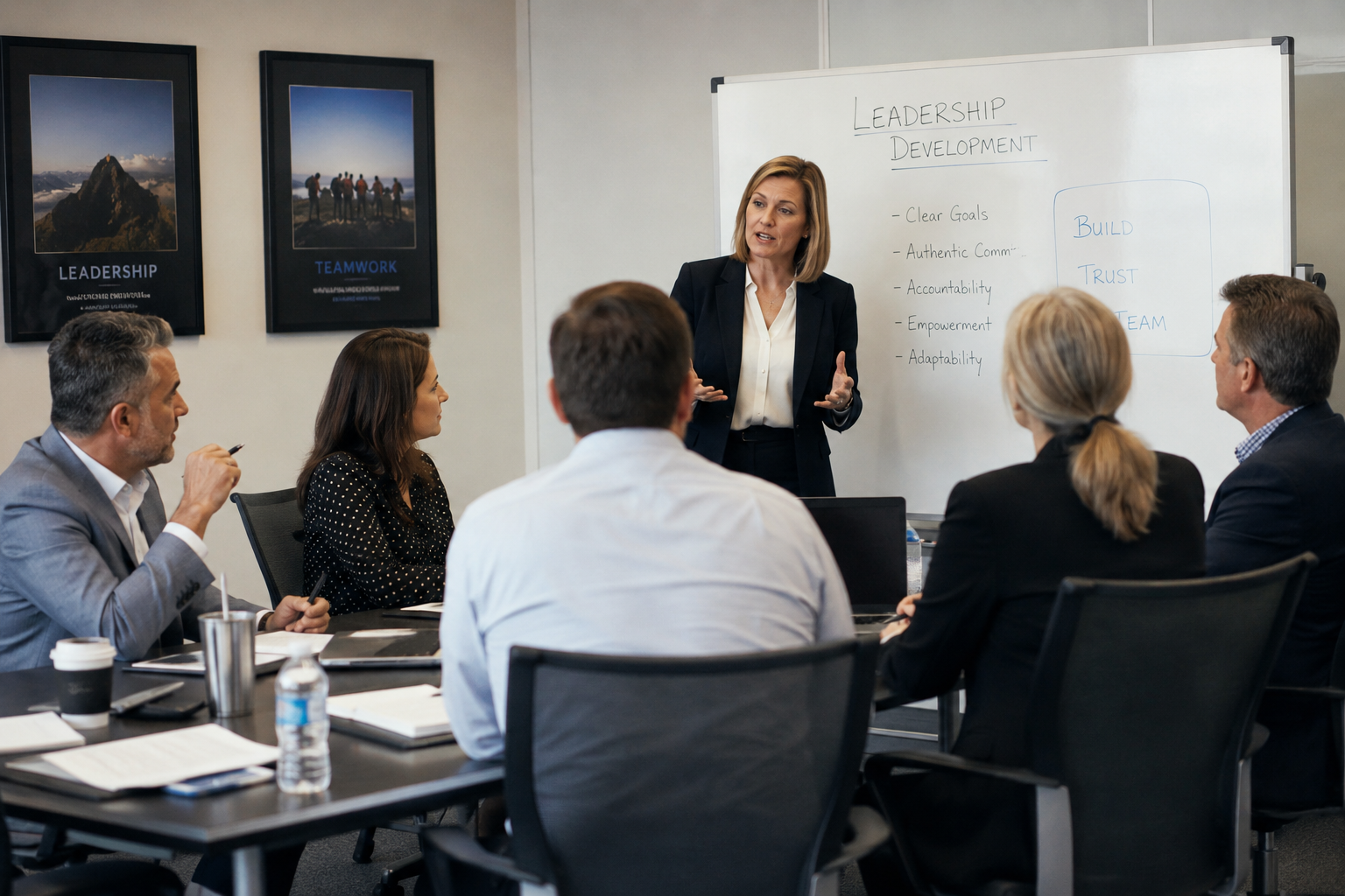 Corporate executive coaching session with senior leadership team