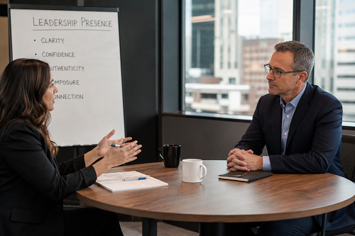 Executive coaching session focused on leadership presence development
