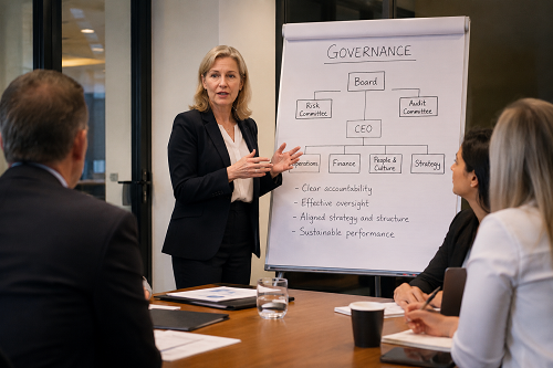 Leadership consultant discussing governance and organisational structure