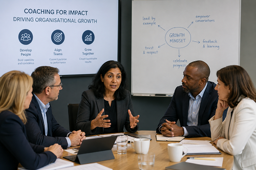 Corporate executive leadership discussion focused on coaching and organisational growth