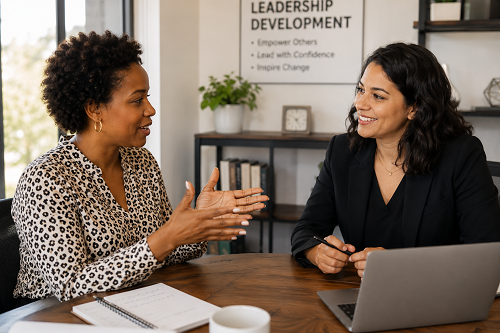 Career and business coaching discussion focused on leadership development