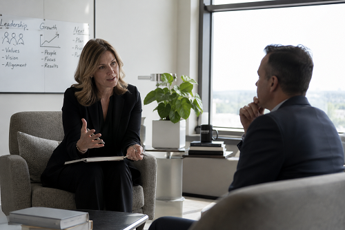 Executive leadership coaching conversation focused on professional and business growth
