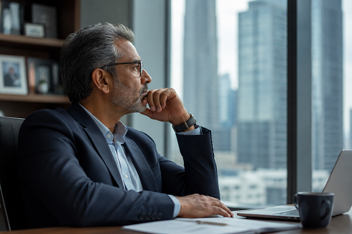 Senior executive reflecting on leadership resilience and sustainable performance