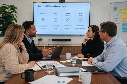 SME leadership discussing operational efficiency improvements