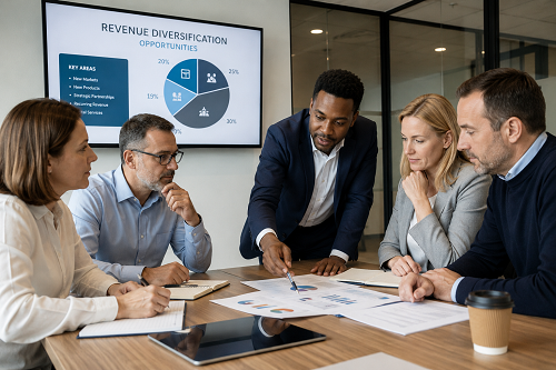 SME leadership team reviewing revenue diversification opportunities