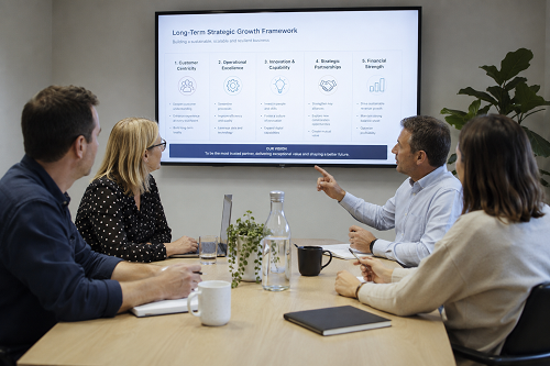 SME leadership team reviewing long-term strategic growth framework