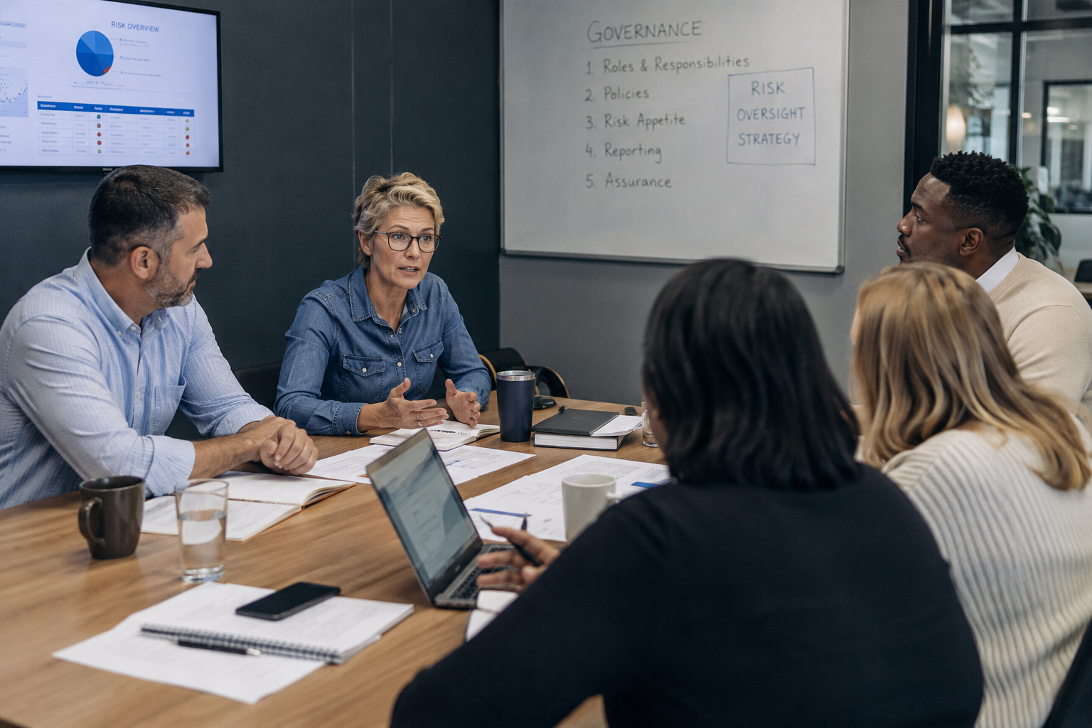 SME leadership team discussing governance and risk oversight strategy SME leadership team discussing governance and risk oversight strategy