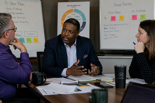 Executive leader participating in coaching and strategic planning discussion