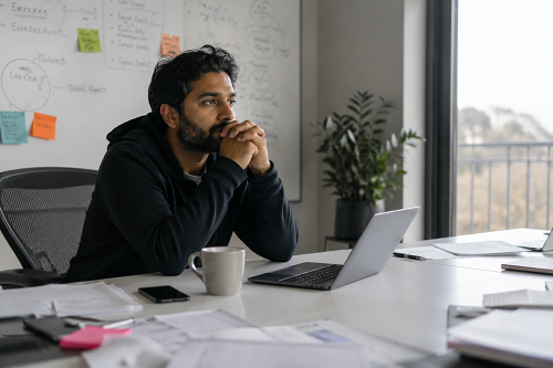 Founder reflecting on leadership pressure and personal wellbeing