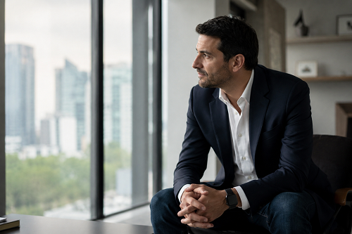 Business leader reflecting on personal development and leadership growth