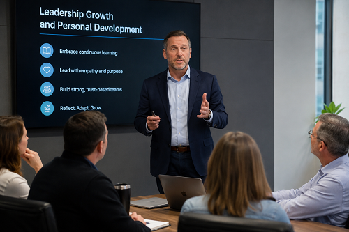 Executive leader discussing leadership growth and personal development