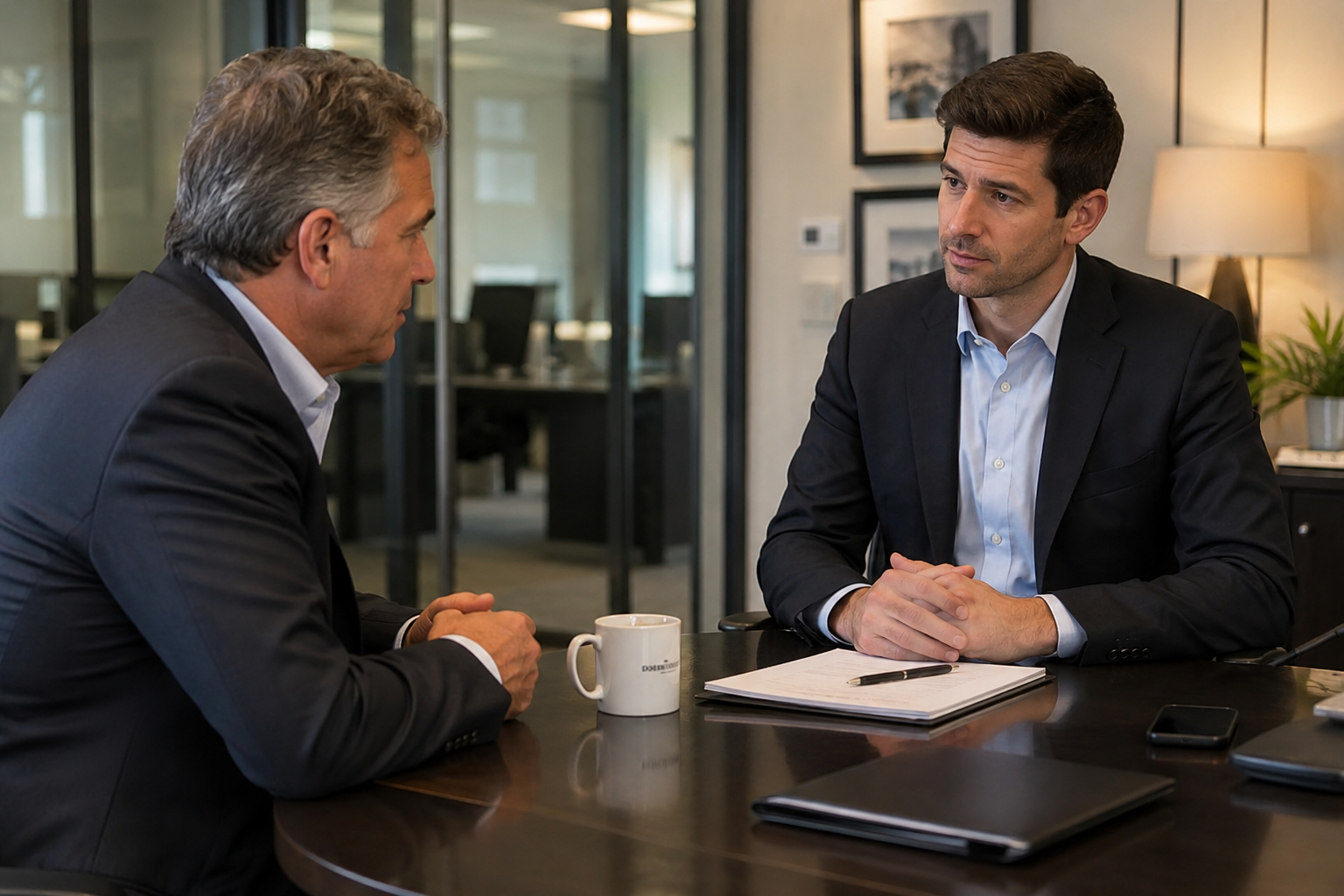 Business leader meeting with a personal advisor in a professional setting Business leader meeting with a personal advisor in a professional setting