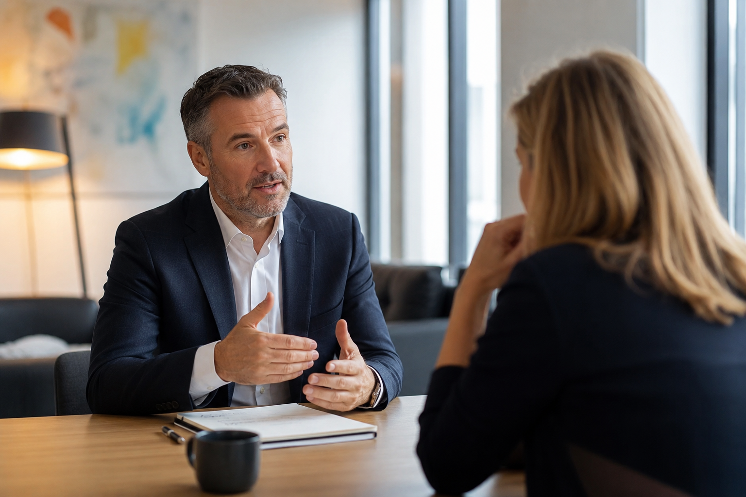 Business leader discussing personal advisory and coaching support