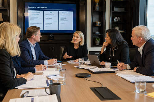 Executive leadership team reviewing governance and management responsibilities
