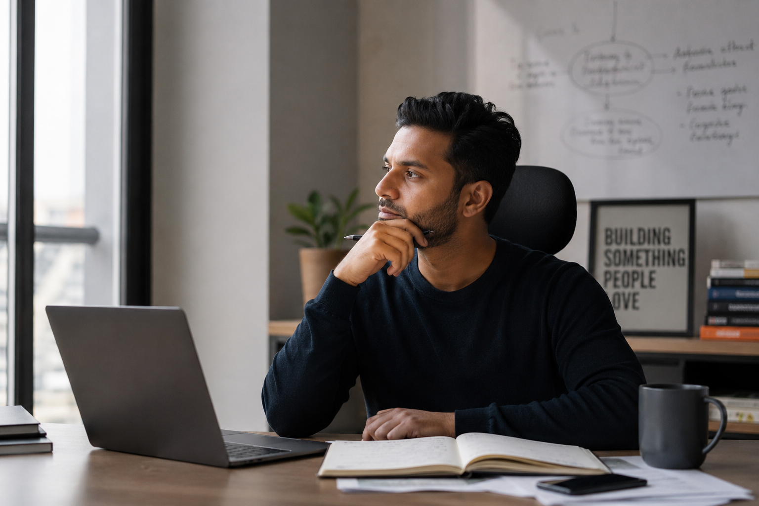Founder reflecting on leadership mindset and business growth strategy