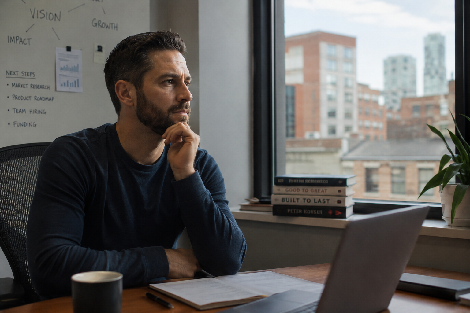 Founder reflecting on leadership mindset and business growth