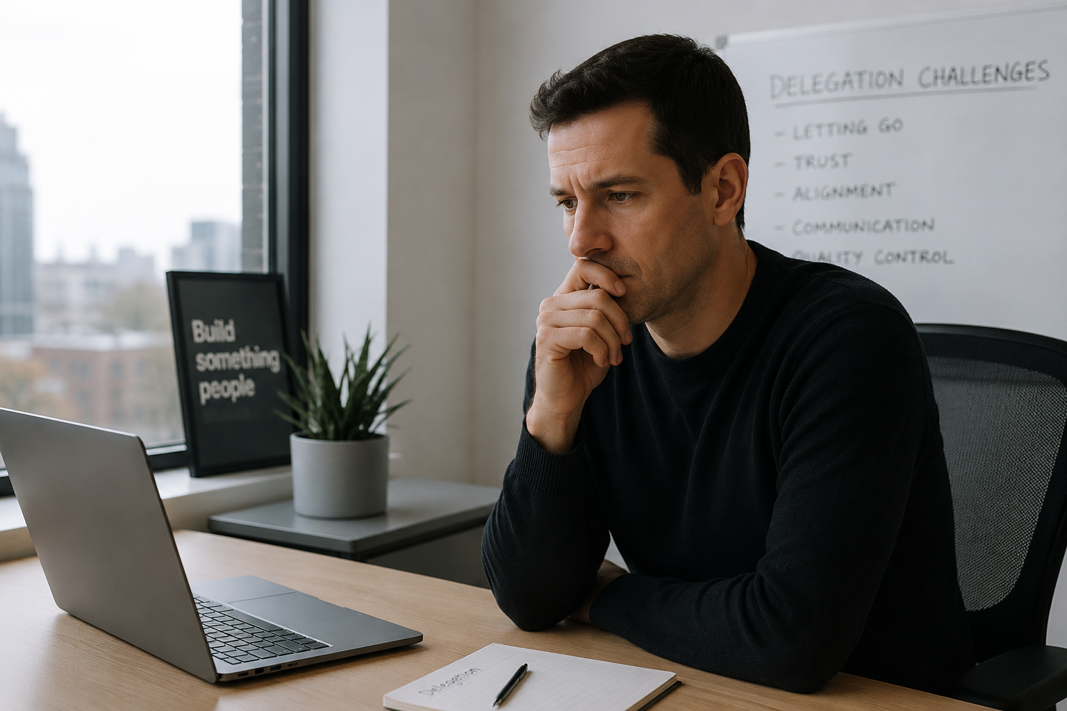 Founder reflecting on delegation challenges during business growth