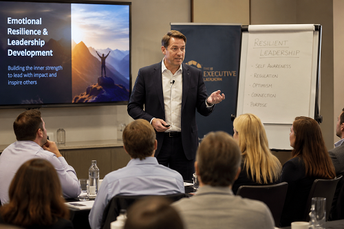 Executive leader discussing emotional resilience and leadership development
