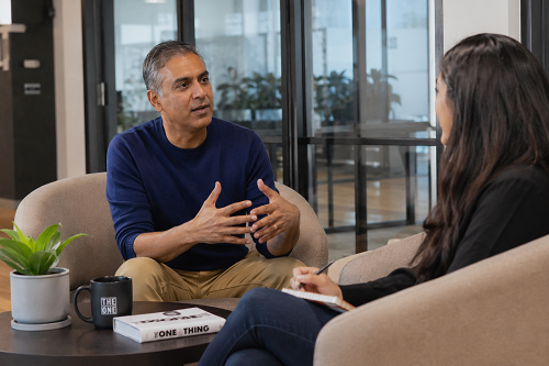 Founder discussing leadership growth and personal coaching support