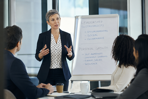 Executive leader discussing leadership sustainability and personal growth