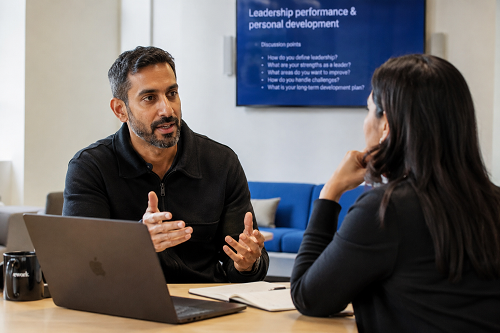 Founder discussing leadership performance and personal development