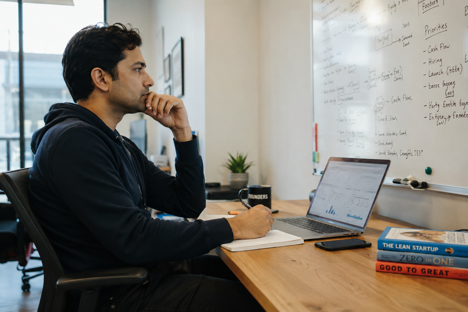 Founder evaluating strategic decisions during business growth