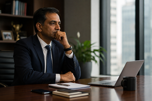 Business leader reflecting on emotional resilience and leadership behaviour