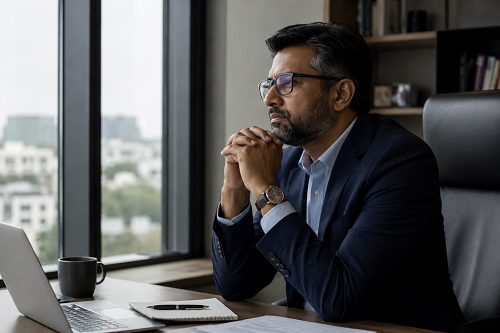 Business leader reflecting on emotional resilience and stress management