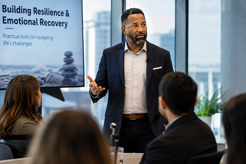Executive leader discussing resilience and emotional recovery