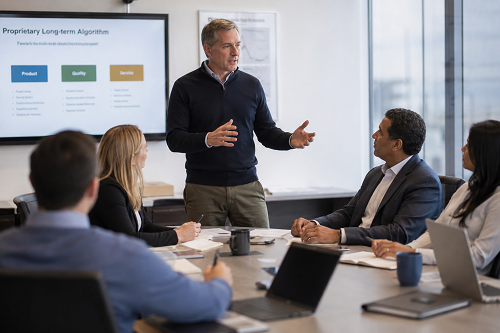 Executive leader communicating with a leadership team