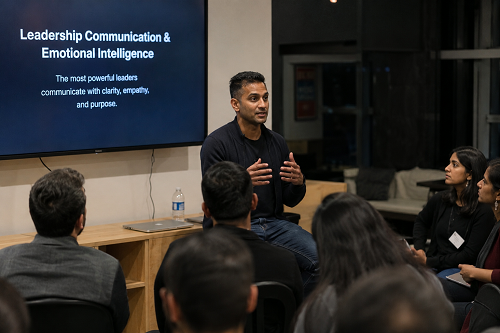 Founder discussing leadership communication and emotional intelligence