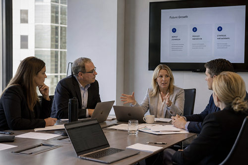 Executive team discussing long-term business strategy and planning