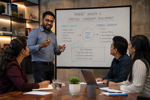 Founder discussing mindset growth and strategic leadership development