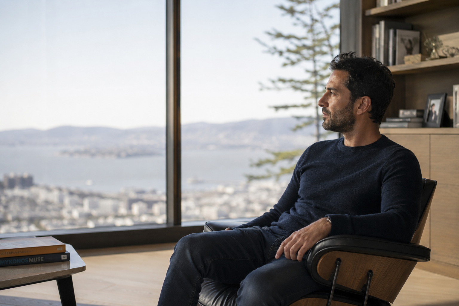 Successful founder reflecting privately on meaning and fulfilment