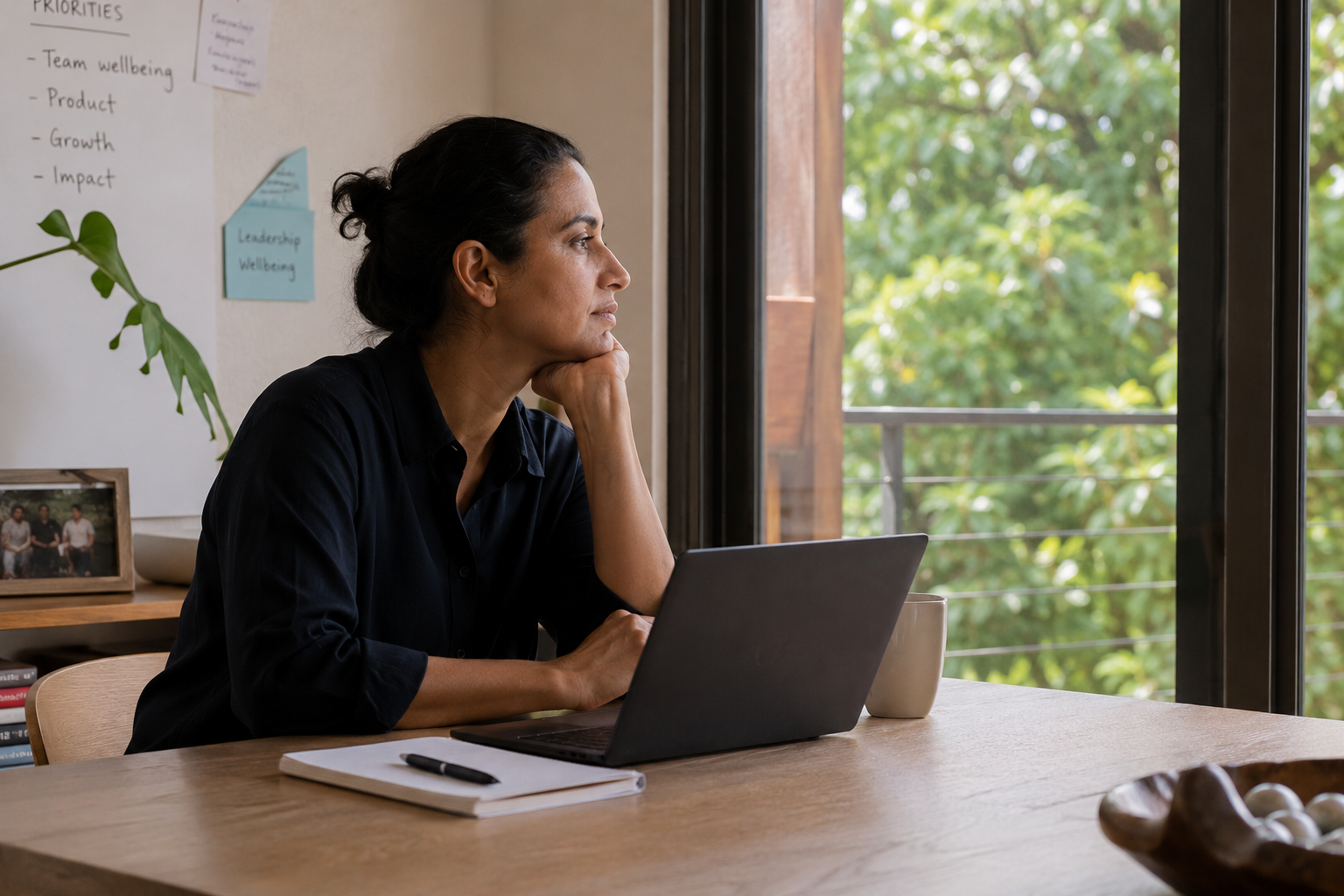 Founder reflecting on work-life integration and leadership wellbeing