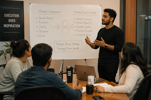 Founder discussing mindset development and strategic business growth