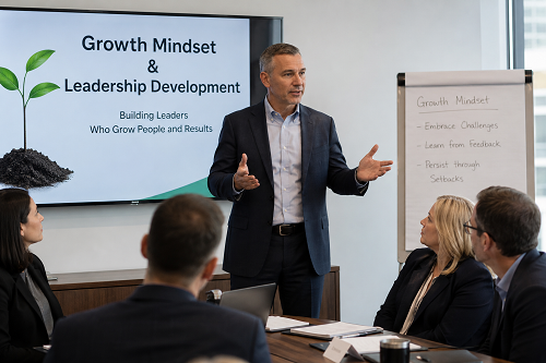 Executive leader discussing growth mindset and leadership development