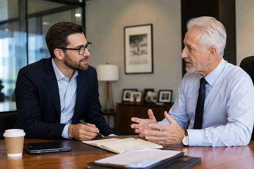 Executive leader discussing long-term leadership growth with a mentor