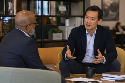 Business leader participating in a reflective mentorship discussion