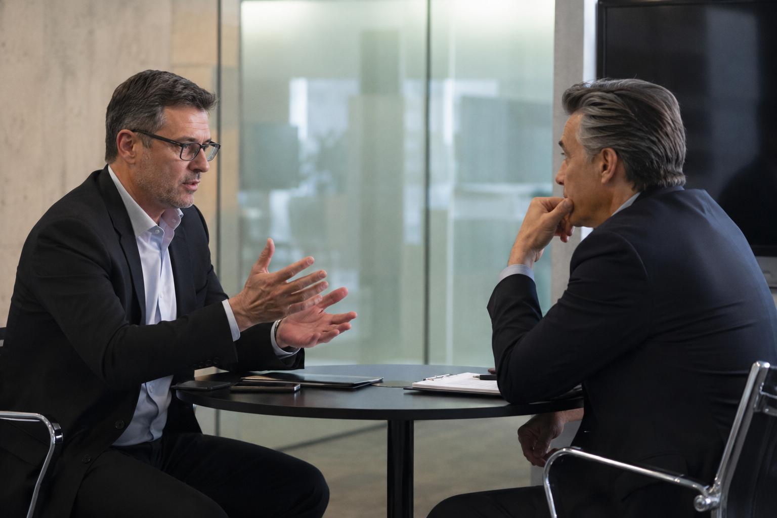 Confidential advisor meeting privately with business leader