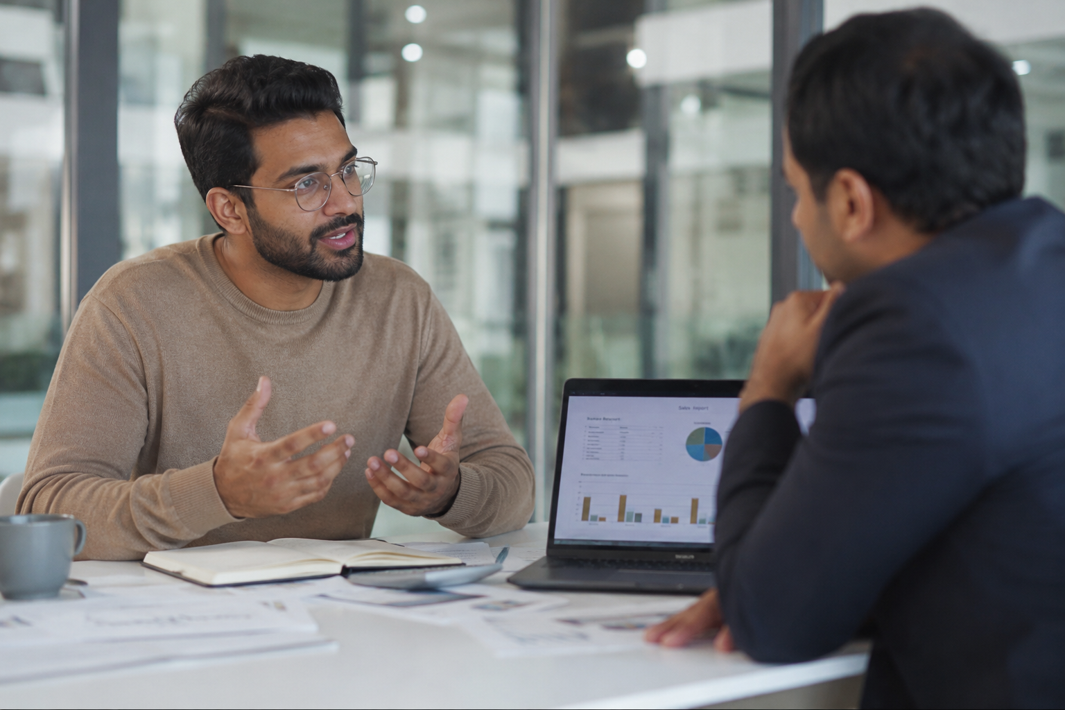 SME founder discussing business challenges with consultant
